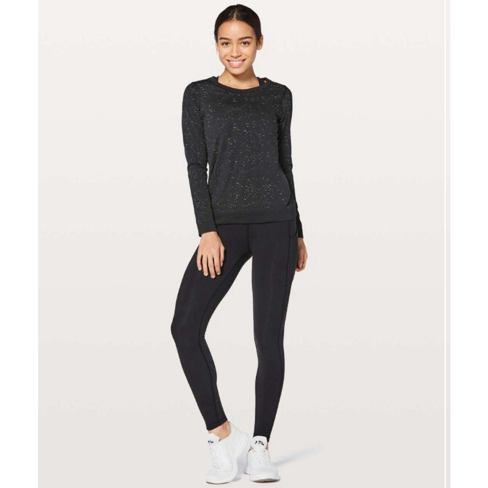 Lululemon Black Speckled Swiftly Tech Breeze Long Sleeve Top 8 Relaxed Womens